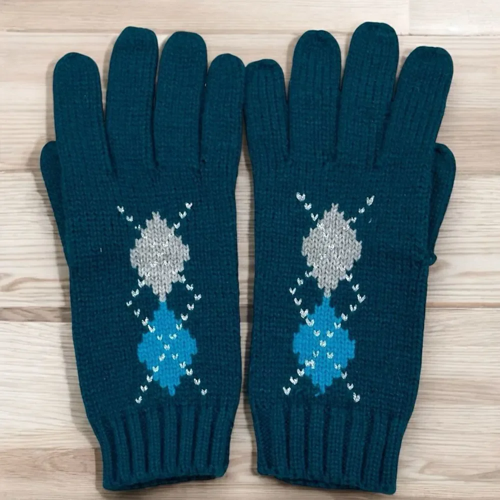 NEW YORK & COMPANY Women’s Diamond Pattern Knit Gloves in Teal Color